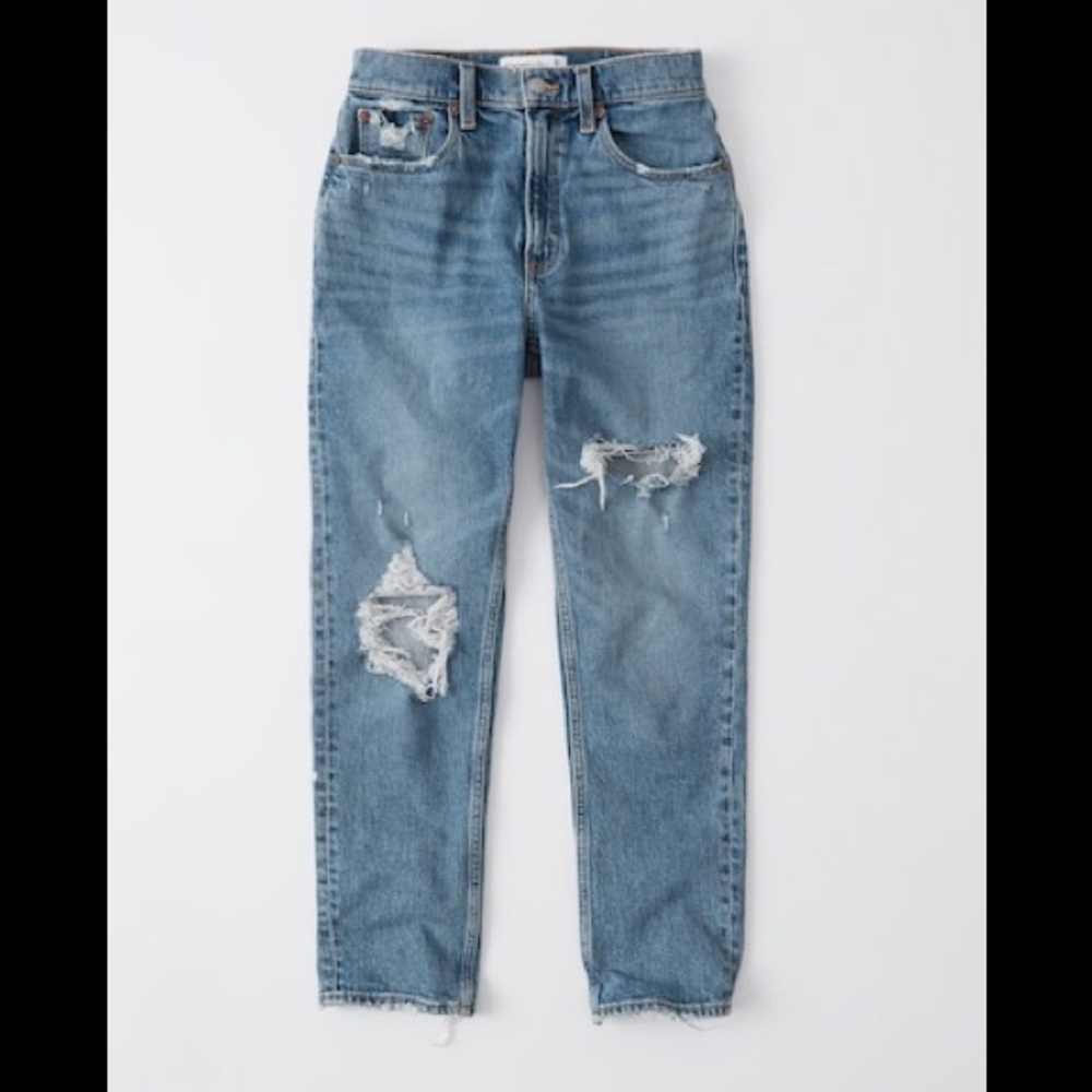 Abercrombie & Fitch High Rise Mom Jean Ripped Distressed Size 25 R, NWOT